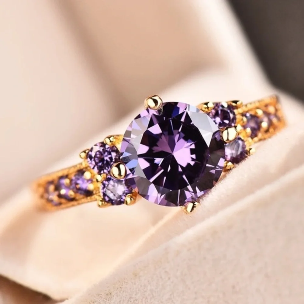NEW Luxury Dainty Purple Crystal Stone Ring